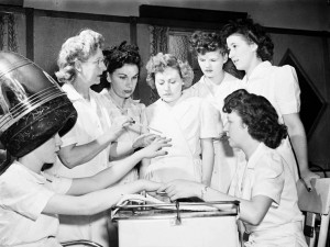 Ex-servicewomen learning manicure techniques