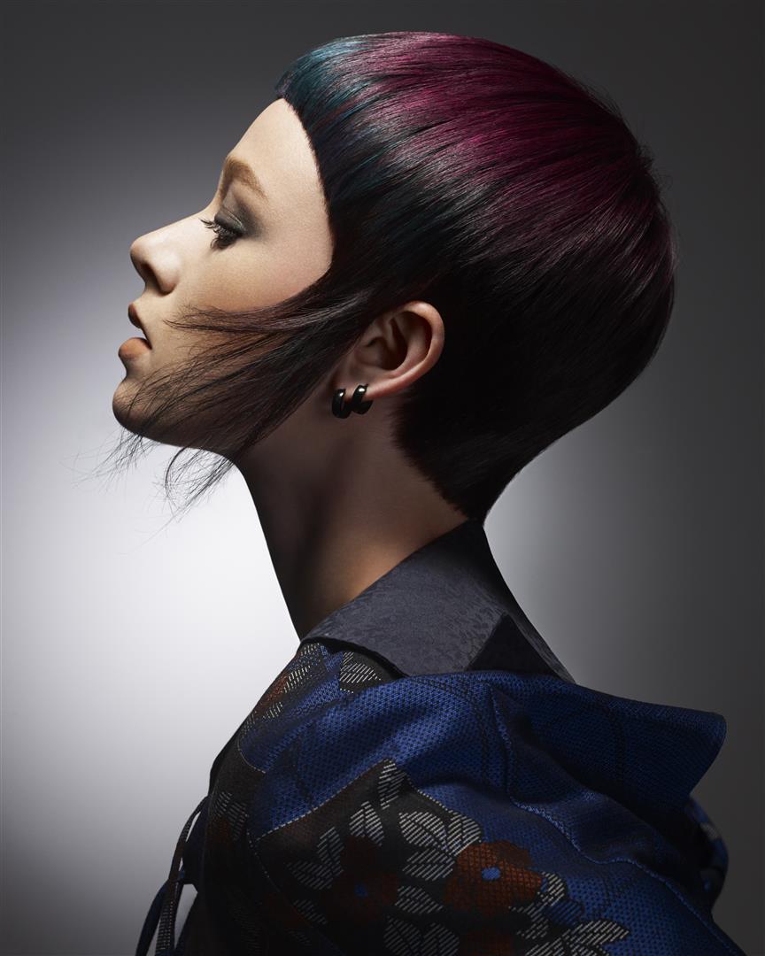 Hair Model with Magenta coloured hair